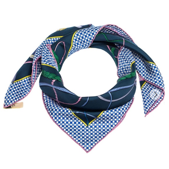 1000% authentic Hermes Fouets et Badines Silk 100% Bleu Petrole - Picture 4 of 4